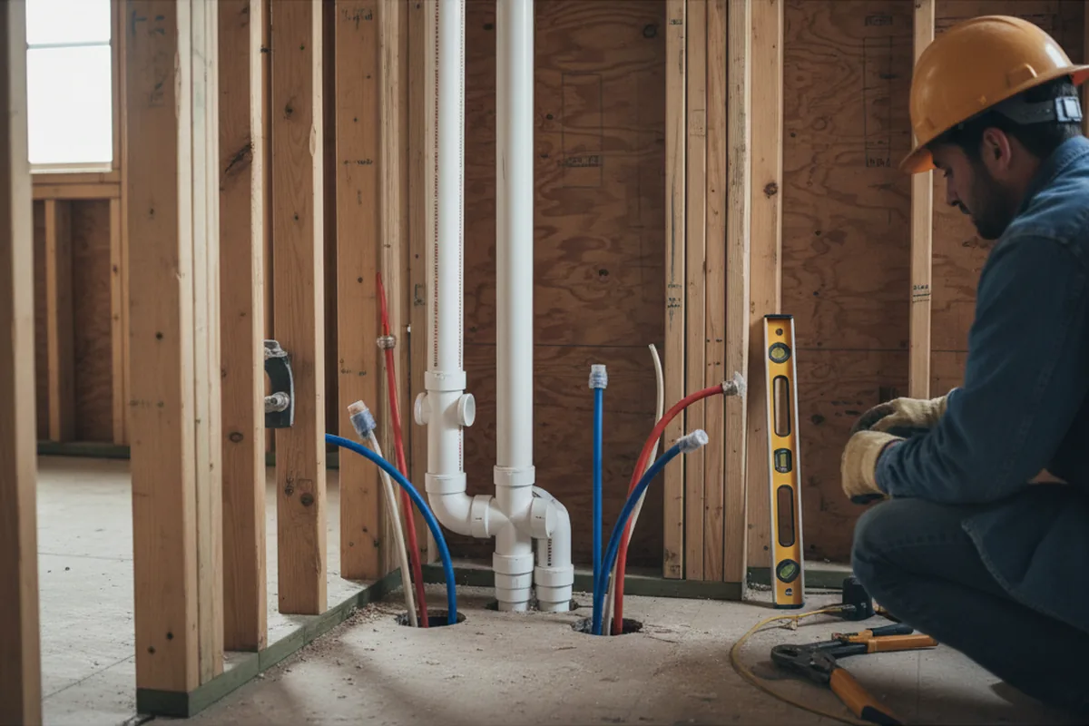 Drain and supply rough-in during Sump Pump Repair in Temple